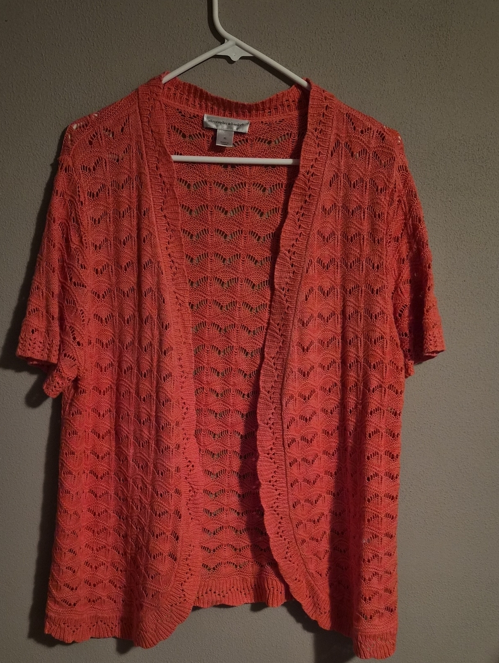 Christopher & Banks Coral Openwork Short-Sleeve Cardigan